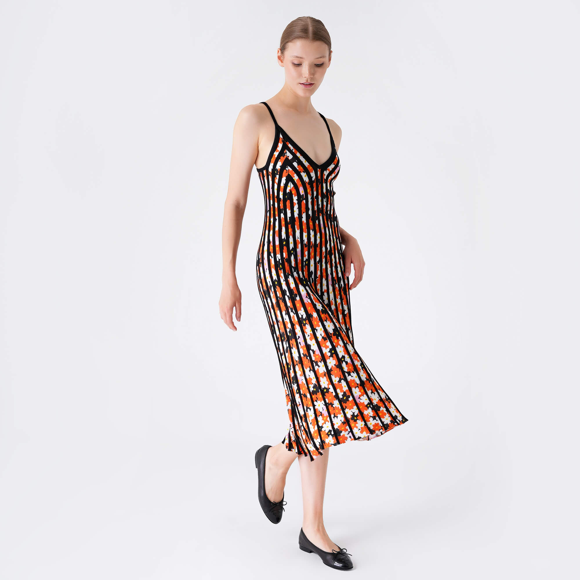 Kenzo - Orange Floral & Black Striped Dress